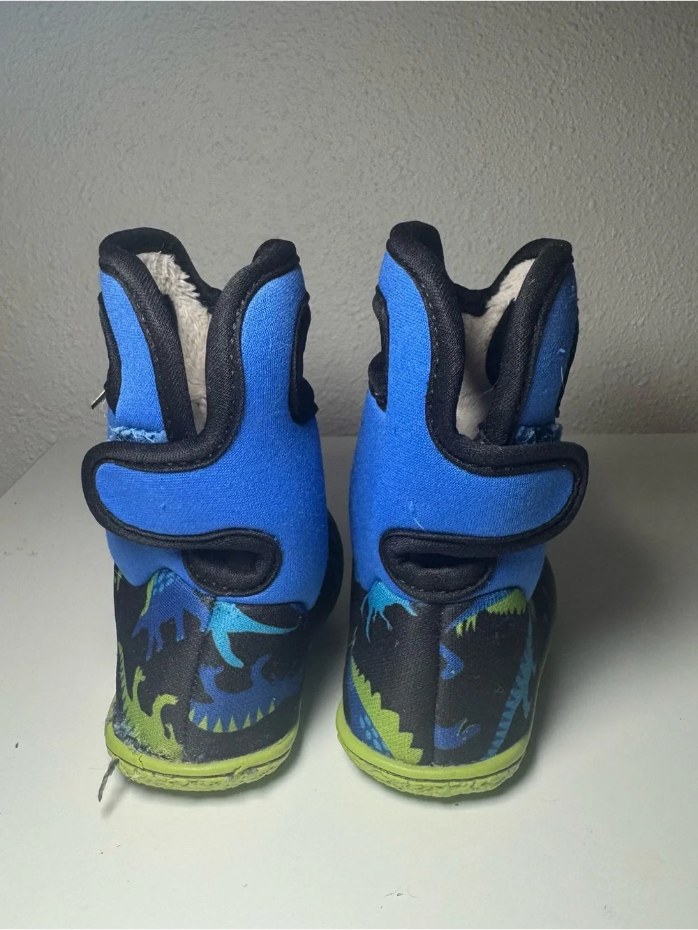Toddler 5c Bogs Blue & Green Dinosaur Fuzzy-lined Boots